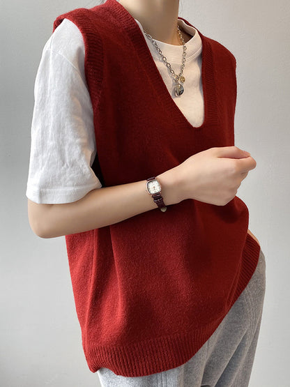 flowersverse Simple 9 Colors V-Neck Loose Sleeveless Vest