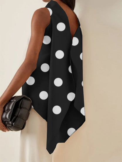 flowersverse Fashion Polka Dot Asymmetric Split-Joint Sleeveless Vest