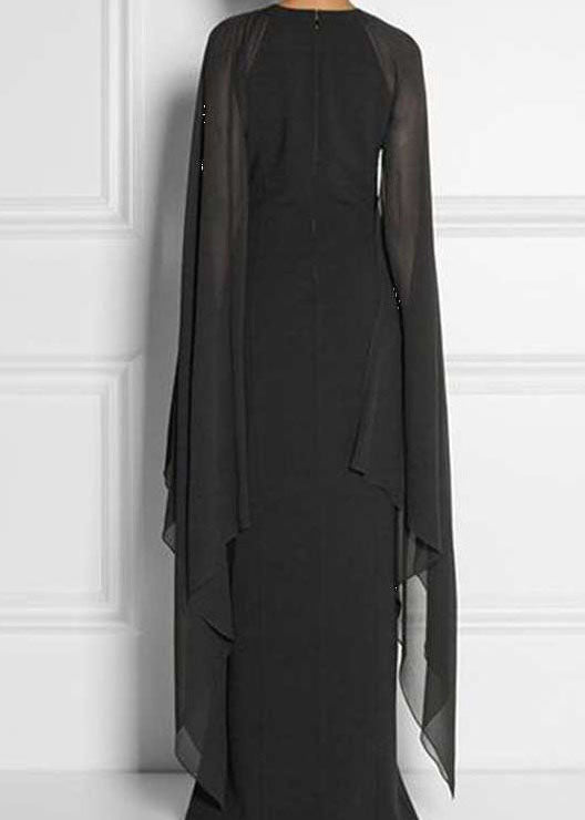 flowersverse Fashion Black Asymmetrical Patchwork Cape Chiffon Dress Summer LY1963