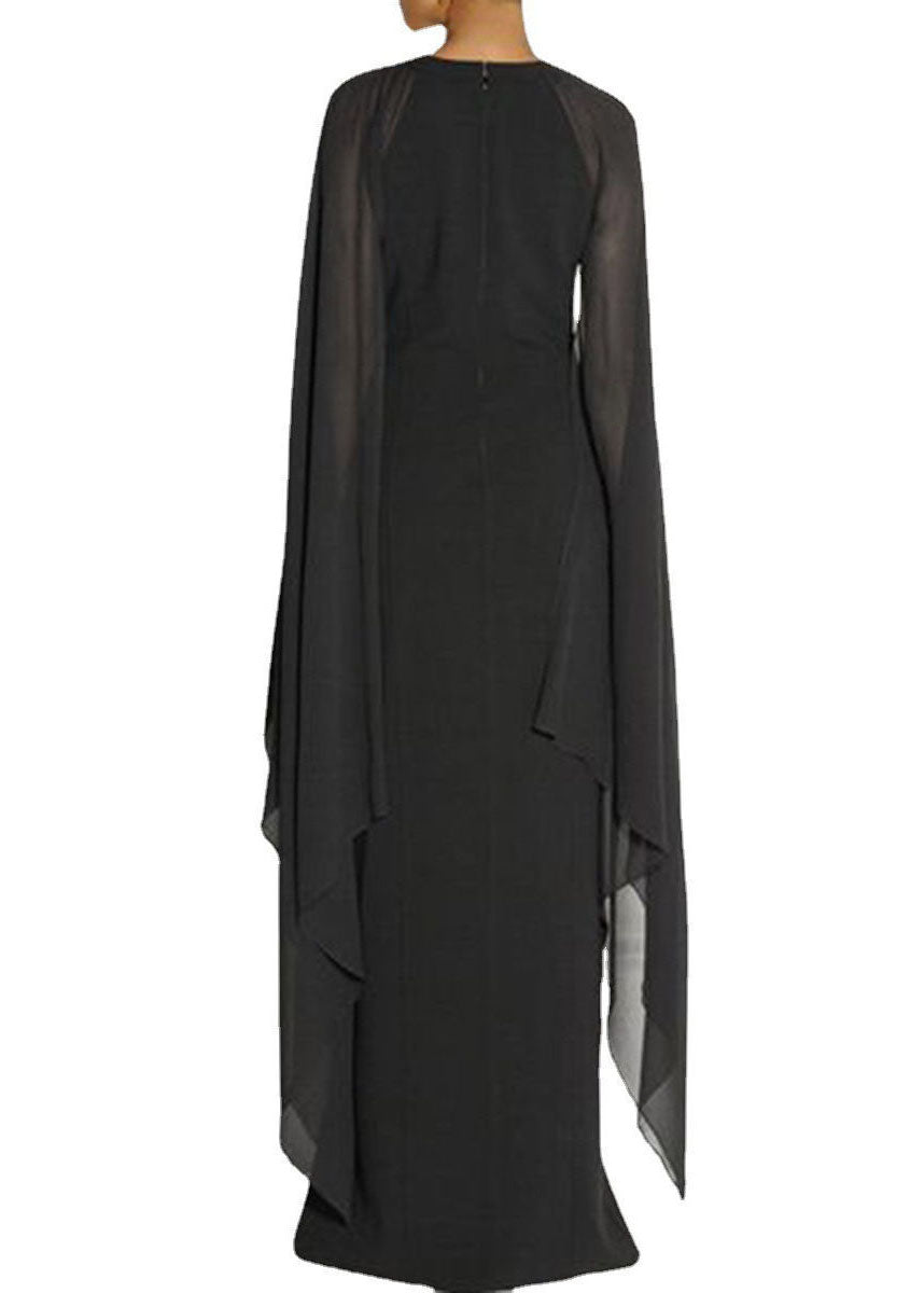 flowersverse Fashion Black Asymmetrical Patchwork Cape Chiffon Dress Summer LY1963
