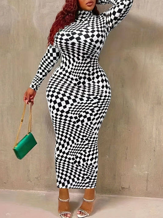 flowersverse Plus Size Plaid Print Bodycon Dress AT8038