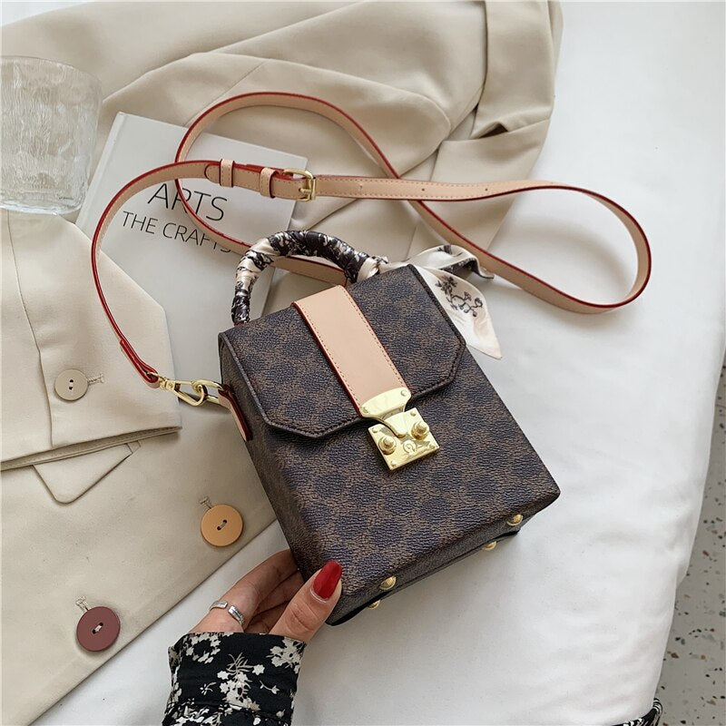 flowersverse Back to school Vinage Print Designer Box Mini Women Handbags Trends Short Handle Brand Scarf Phone Ladies Shoulder Crossbody Bags