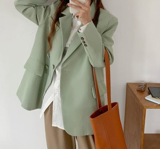 flowersverse Autumn Winter Women's Blazers Pockets Jackets Fashionable Vintage Oversized Wild Office Lady Tops JK20165