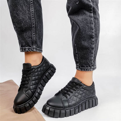 flowersverse  Autumn Black Sneakers Women  New Fashion Lace Up Ladies Comfy Flat Casual Shoes 43 Big Size Female Outdoor Sport Shoes