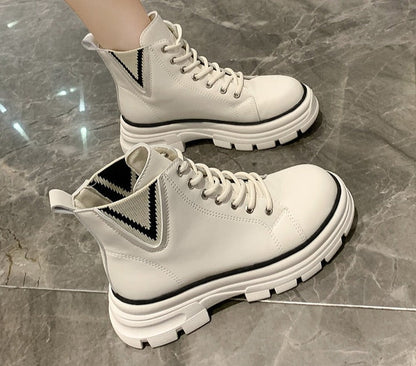 flowersverse Autumn Boots New Style Women Casual Shoes Platform Sneakers PU Leather Shoes Woman High Top White Shoes Tenis Feminino 0823