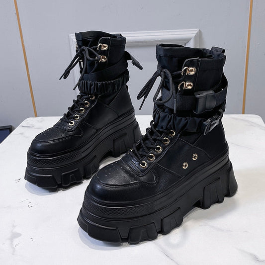 flowersverse Women's Platform Boots Winter New Warm Non-slip Sport Snow Boots Designer Fashion Ankle Boots Gladiator Motorcycle Boots