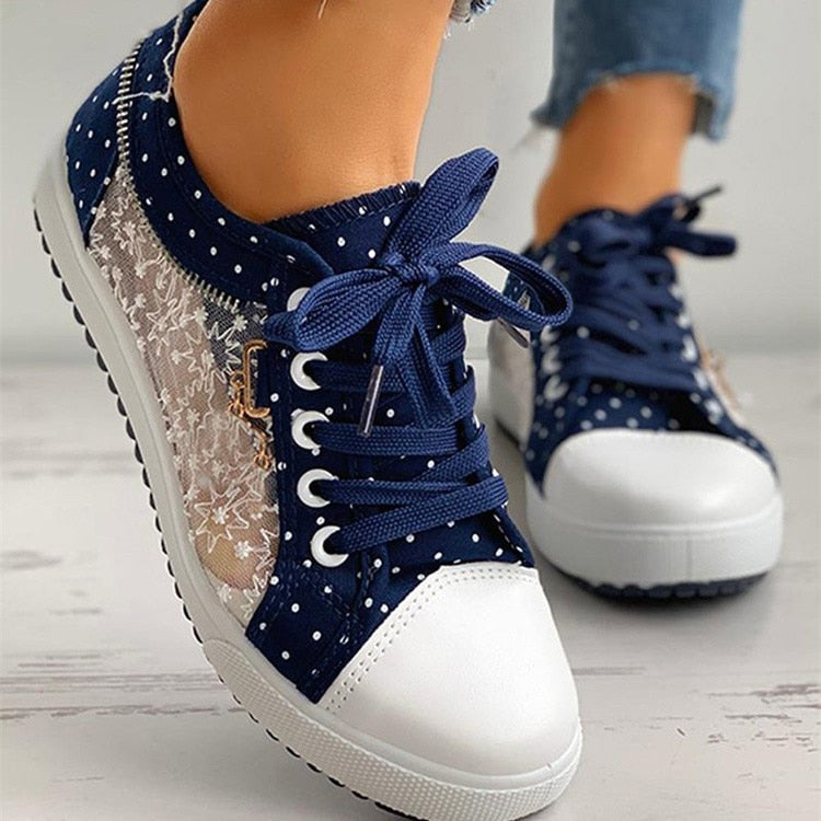 flowersverse  Summer autumn New Women's Hollow Denim Sneakers Flat Casual Sports Female Shoes Breathable Cloth Shoes Student Mesh Shoes