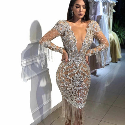 flowersverse Luxury Evening Dresses Long Woman Gown   Sequins Robe De Soir Parties Plus Size Bride Dress Prom Party Gowns