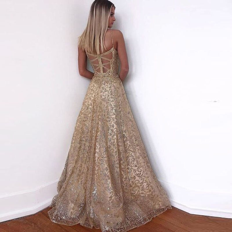 flowersverse Hot Sequins Diamond   Sling Deep V-Neck Big Swing Ladies Dress For Porm Emerald Gold Bridesmaids Dresses