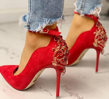 flowersverse Back to College Fashion 10CM High Heels Pumps Women Luxury Design Pumps Pointed Toe Heels Metal Crystal Shoes