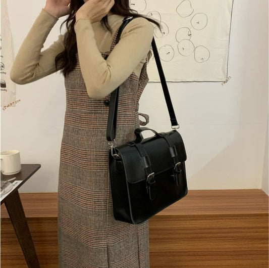 flowersverse Back to school  Korean Preppy Style Student School Bag Pu Leather Female Messenger Bags Vintage Multifunctional Women Shoulder Bag Ladies Totes