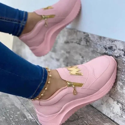 Women Sport Shoes Thick Bottom Solid Ladies Vulcanized Sneakers Casual Wedges Slip On Zipper Shoes Women Platform Sneakers