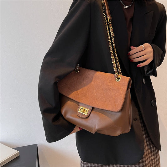 flowersverse Back to school Suede Chain Crossbody Shoulder Bags For Women Trend Vintage Luxury Designer Lingge Thread Sling Ladies Handbags