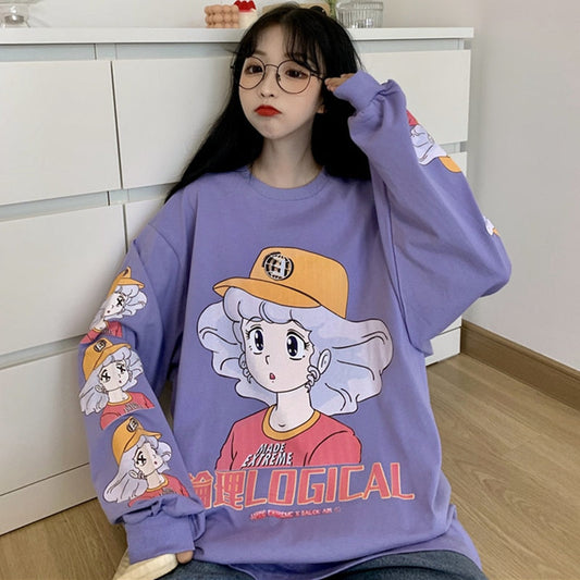 flowersverse Autumn And Winter New Women's Sweatshirt Japanese College Style Cartoon Anime Hoodie Women Plus Size Pullover