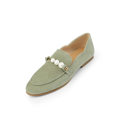 flowersverse Size 34-40 Women Real Leather Flats Shoes Pearl Shallow Casual Ins Style Fashion Loafers Spring Autumn Ladies Footwear