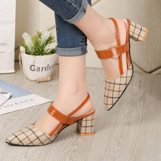 flowersverse Lady Shoes New Hollow Coarse Sandals High-heeled Shallow Mouth Pointed Pumps Work Women Female   High Heels Zapatilla Lattice