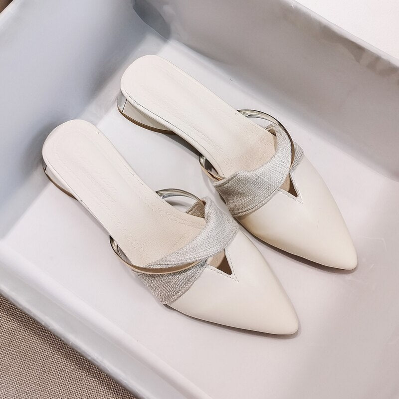 flowersverse New Summer Flats Lady Sandals Slippers Soild Color Slip on Pointed Toe Women Mules Outdoor Slipper Shoes Woman Slides A194