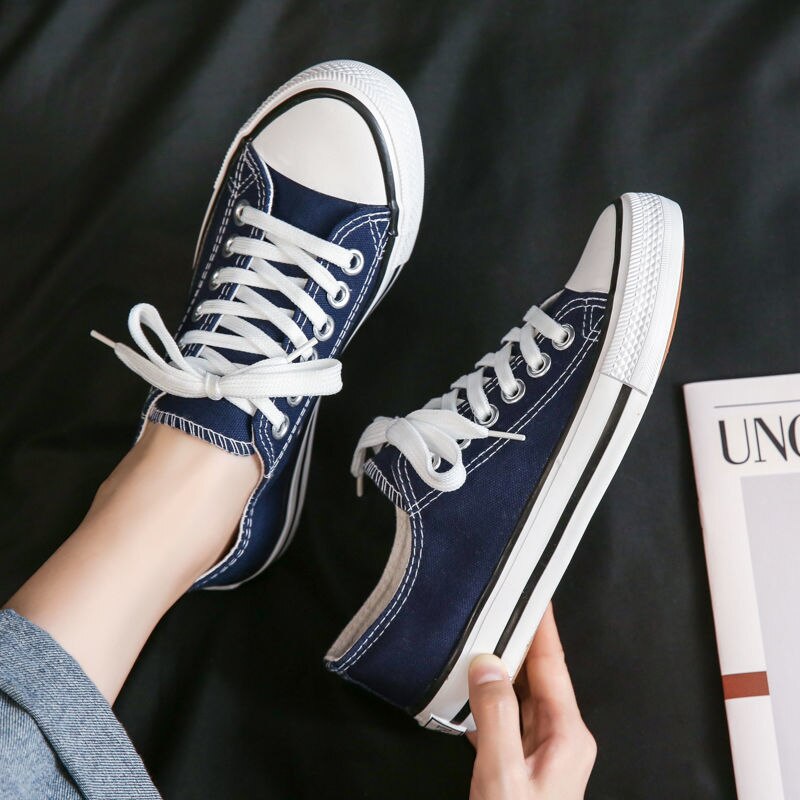 flowersverse  Low-cut Canvas Shoes for Women  Autumn New Fashion Vulcanized Shoes female Flats Casual Sneakers Lace-Up Little White Shoes