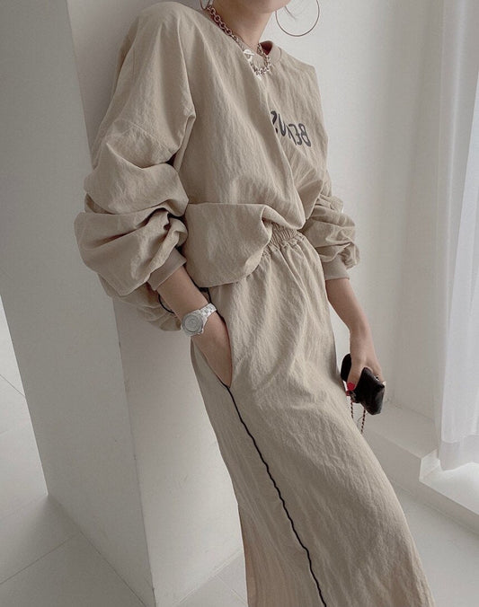 flowersverse Autumn Women Tracksuit Hoodies 2 Piece Sets Chic Pullover Loose Casual Sweatershirt & High Waist Split Skirt Suit Sets