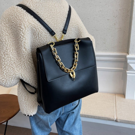 flowersverse Back to school  Women Backpack Pu Leather Fashion Chain Female Hand Bag Travel Girls Backpacks Ladies Shoulder Bags Mochilas Bagpack Black Daypa