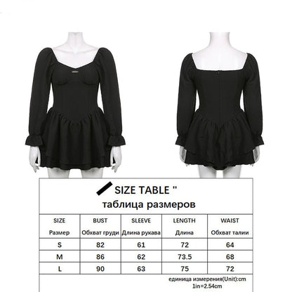 flowersverse Autumn Spring A-Line Dress Sexy Slim Solid Square Collar Puff Sleeve Mini Dresses For Women  Eleggant Fashion Ladies