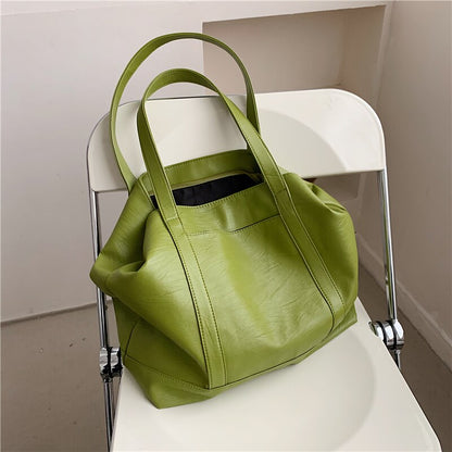 flowersverse Back to school Large Capacity Soft Tote Shoulder Bags For Women Summer Trends Fashion Solid Color Big Ladies Handbags White Green