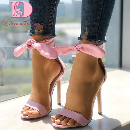 flowersverse New INS Hot women's Thin High Heels Sandals Fashion Bowknot   Summer Sandals Women Party Office Shoes Woman