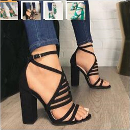 Sandalias Mujer   Women Sandals Gladiator High Heels Strap Pumps Cut Buckle Strap Shoes Fashion Summer Ladies Shoes 43