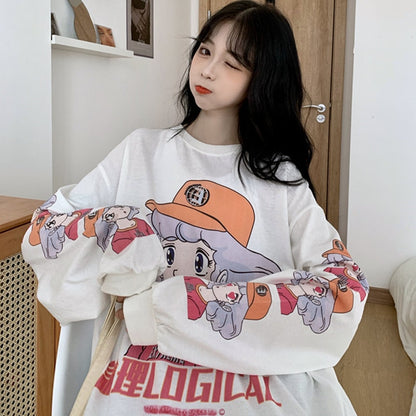 flowersverse Autumn And Winter New Women's Sweatshirt Japanese College Style Cartoon Anime Hoodie Women Plus Size Pullover