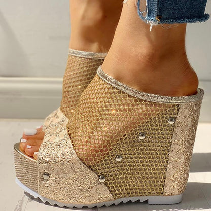 flowersverse New INS Hot Summer Fashion High Heels Sandals Summer Casual Mesh Sandals Women Cool High Platform Shoes Woman