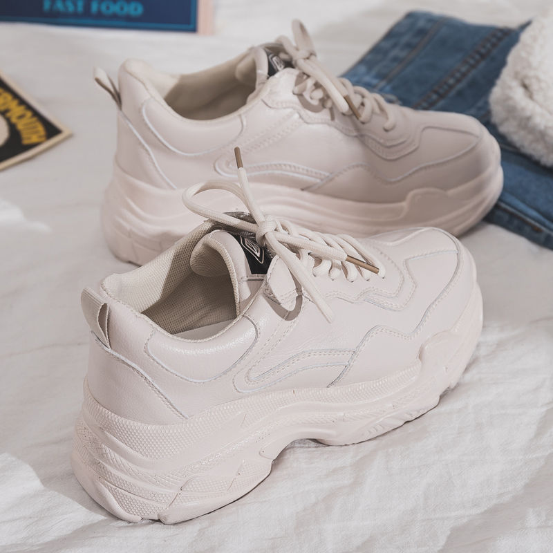 White Women Shoes New Chunky Sneakers For Women Lace-Up White Vulcanize Shoes Casual Fashion Dad Shoes Platform Sneakers Basket