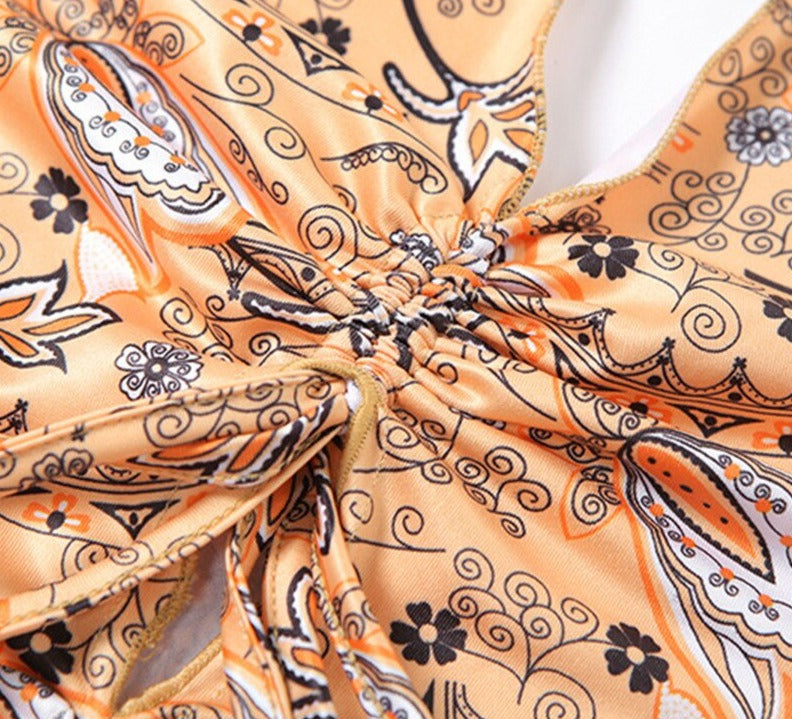 flowersverse  Women V Neck Pink Y2k Crop Top Summer Halter Backless Off Shoulder Bandage Ruched Print Red   Tank Tops Vintage