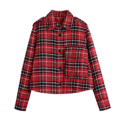 flowersverse Autumn And Winter New Plaid Red Jacket Women's Long Sleeve Korean Loose Fashion Coat Patchwork Blazer Coats