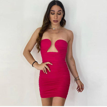 Spaghetti Strapless Mini Bodycon Dress Summer   Party Dresses For Women   Off Shoulder Sleeveless Tight Tube Dress Black White Red