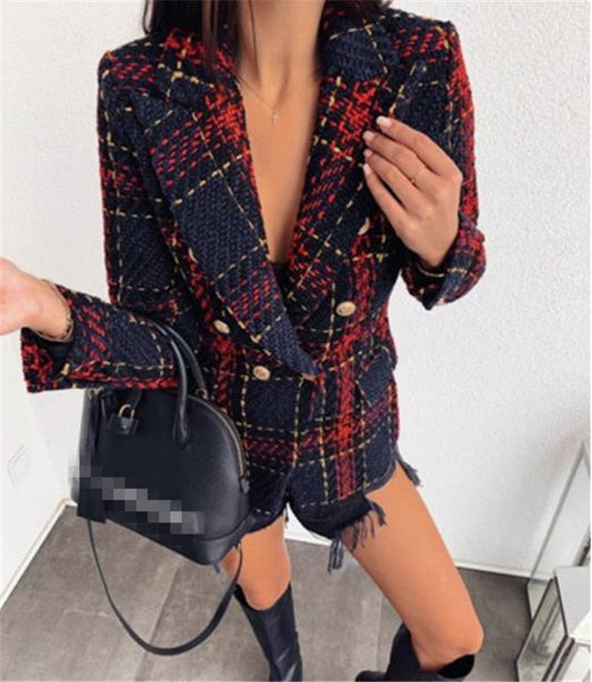 flowersverse Autumn Winter Jackets Houndstooth Women's Woolen Coats Women's Wool Jacket Outerwear Office Lady Elegant Fashion Plaid Jacket