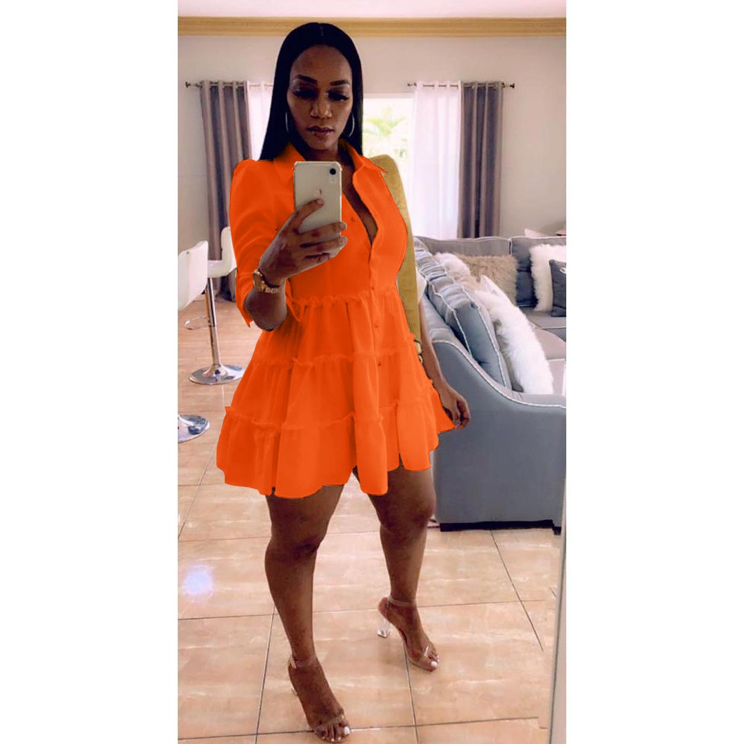 flowersverse Solid Ruffles Shirt Dress Women Streetwear Half Sleeve Buttons Up High Waist Mini Dress Summer Casual Party Dresses