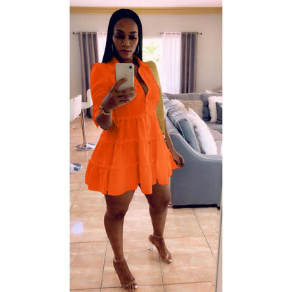 flowersverse Solid Ruffles Shirt Dress Women Streetwear Half Sleeve Buttons Up High Waist Mini Dress Summer Casual Party Dresses