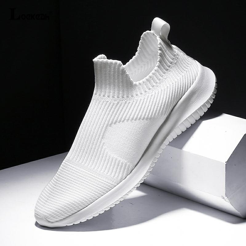 flowersverse Slip-On Sneakers Men Lightweight Running Shoes Breathable Knitted Sock Shoes White Jogging Walking Sport Shoes Male Casual Shoes