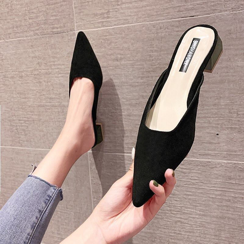 Flat Shoes  Fashion Mules for Women Suede Pointed Toe Slip On Sandalias Women Slipper Summer Sandals Women's Shoes