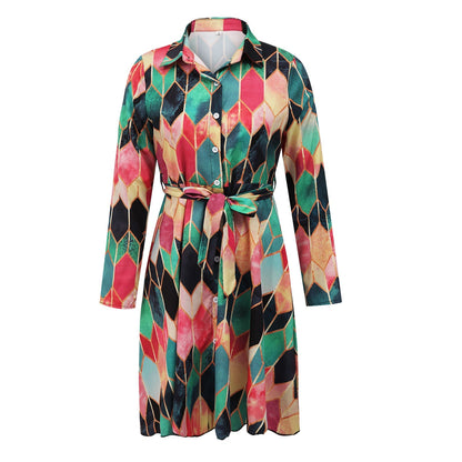 flowersverse Hirigin Women Printed Long Sleeve Dress Casual Bandage Mini A-Line Dresses   Party Summer Feminias Vestidos Women Clothes