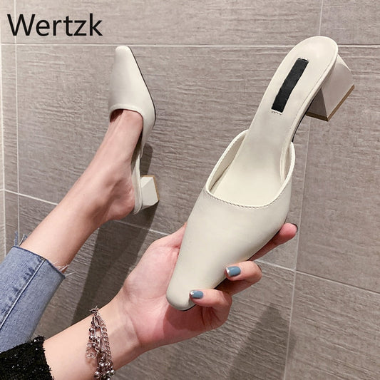 Women Sandals INS Fashion Low Heels Mules Shoes Slip-On Elegant Causal Summer Female Mules Slippers