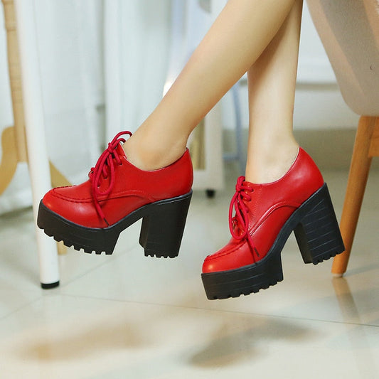 flowersverse Classic Lace-up Ankle Boots For Women Red White Short Boots Women Euro Style Women's Shoes Autumn Spring Punk High Heels Shoes