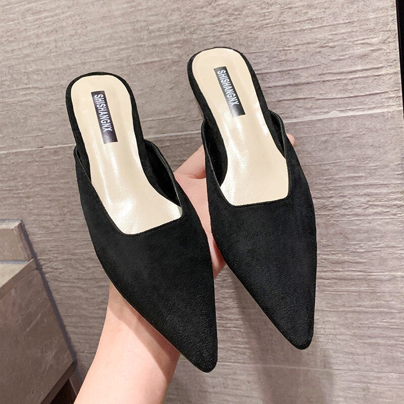 Flat Shoes  Fashion Mules for Women Suede Pointed Toe Slip On Sandalias Women Slipper Summer Sandals Women's Shoes