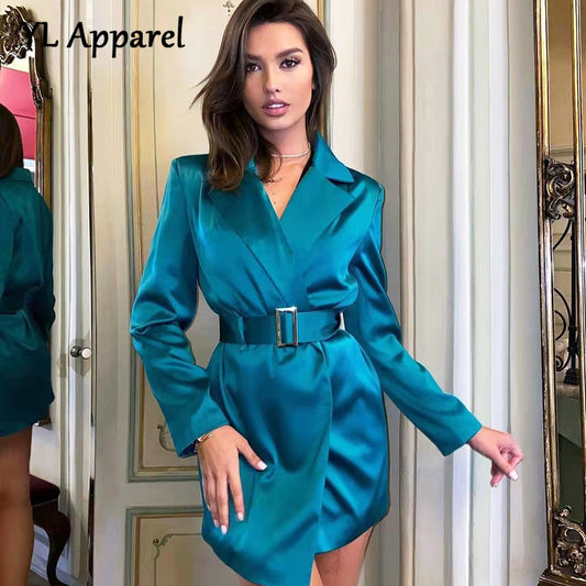 Graduation Gift Big Sale  Spring Women Elegant Tunic Mini Blazer Dress Office Lady Bodycon Long Sleeve Evening Party Tunics Dresses Black Green Rose Red