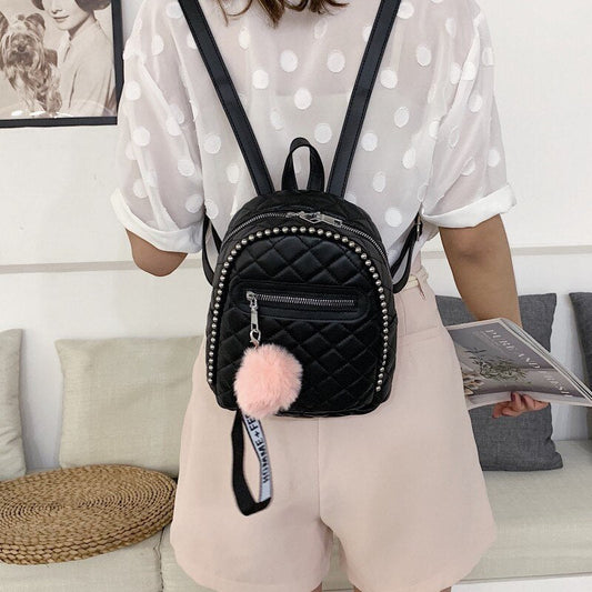 flowersverse Back to school  Hairball Tassel Women Backpack Small Diamond Pattern School Bag Backpacks For Girls Teenagers Braided Chain Students Rucksack