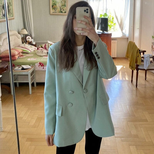 flowersverse Autumn Winter Women's Blazers Pockets Jackets Fashionable Vintage Oversized Wild Office Lady Tops JK20165