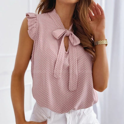Back to school outfit flowersverse  Summer Butterfly Short Sleeve Shirt Elegant Polka Dot Bandage Women Shirts Blouse  Casual Female Ruffle Pullover Tops Blusa