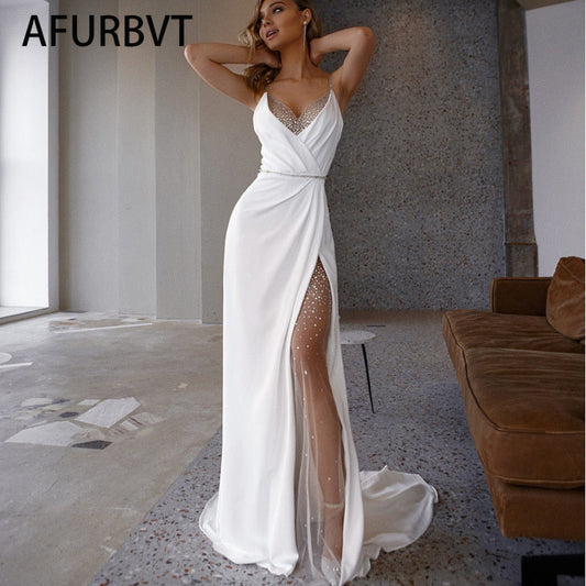 Graduation Gift Big Sale New Summer Women White Slim Bodycon Bandage Dress   V Neck Spaghetti Strap Club Celebrity Evening Runway Party Maxi Dresses