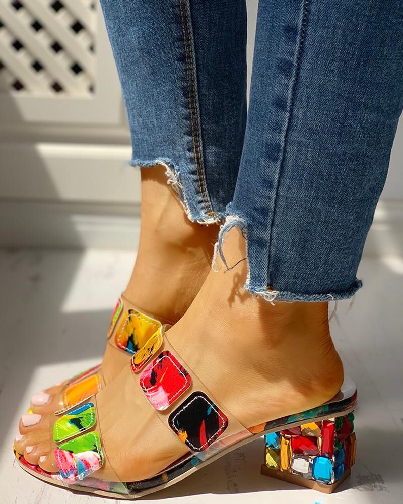 Summer Women Slipper Crystal Peep Toe Print Bohemian Casual Shoes Beach Sandals Ladies Shoes Platform Mules Sandalias De Mujer