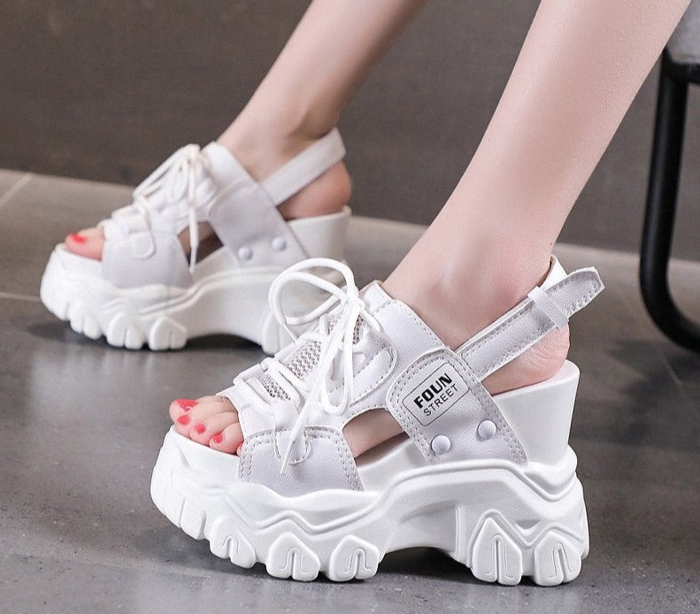 flowersverse High Heels Sandals Women Shoes New Summer Wedges Height Increasing 11cm Ladies Sandal Platform Chunky Shoes Sandalias Mujer